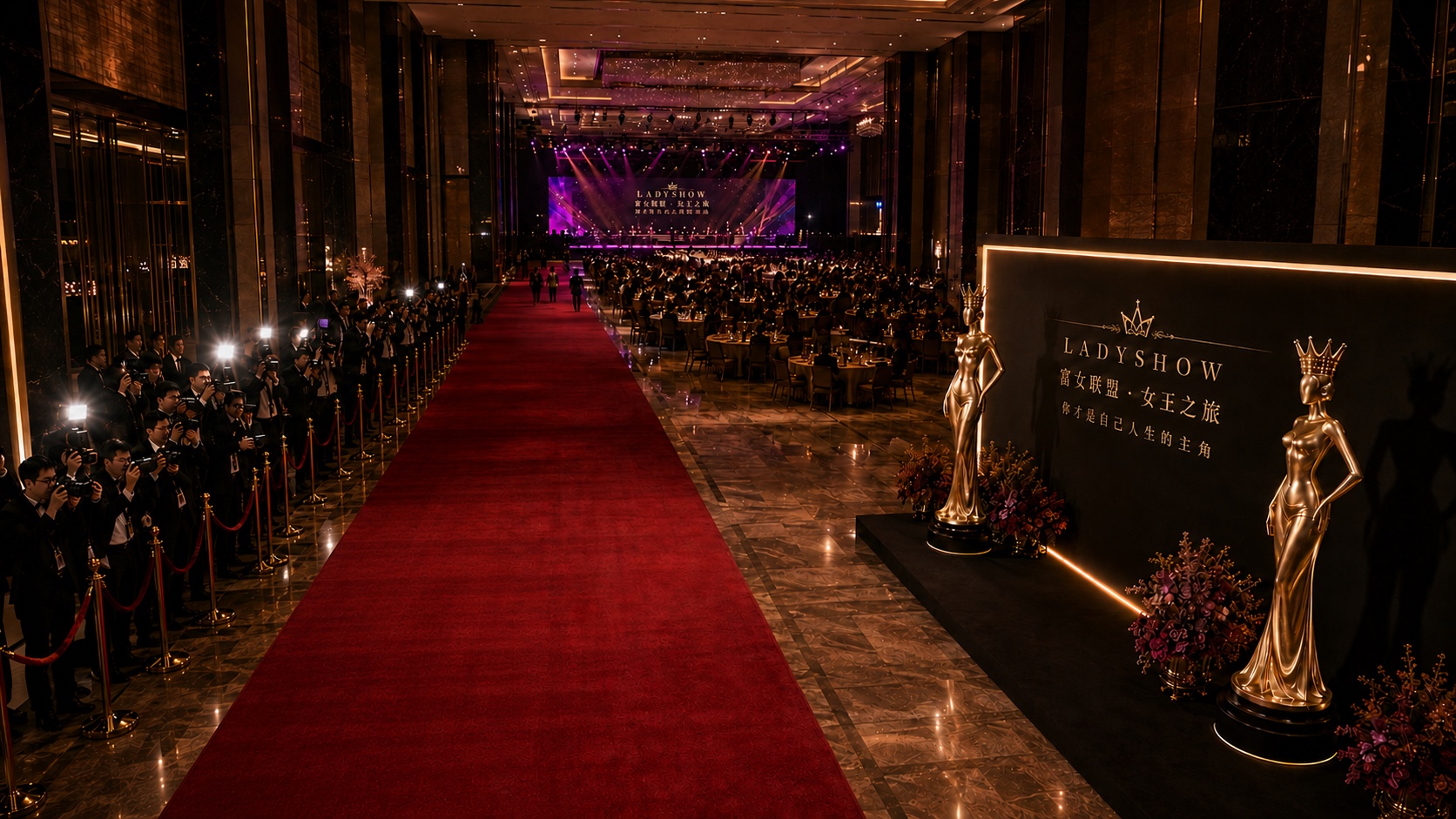LADYSHOW Queen's Gala ballroom and red carpet